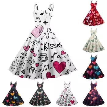 Женское модное коктейльное платье без бретелек с принтом ко Дню святого Валентина в готическом стиле, панк, винтажное платье. S