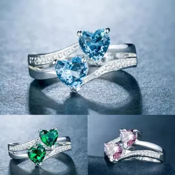 Женское модное кольцо с двойным сердцем из циркона