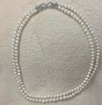Женское модное колье из 2 рядов натурального белого пресноводного жемчуга диаметром 7-8 мм 23 дюйма
