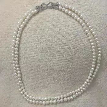 Женское модное колье из 2 рядов натурального белого пресноводного жемчуга диаметром 7-8 мм 23 дюйма