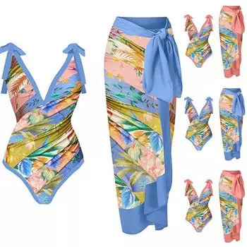 Женское модное консервативное цельное пляжное платье с принтом в стиле ретро (Комплект из 2 предметов с подушечками для бюстгальтера и без стального бюстгальтера) L розовый