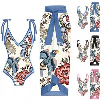 Женское модное консервативное цельное пляжное платье с принтом в стиле ретро (Комплект из 2 предметов с подушечками для бюстгальтера и без стального бюстгальтера) XL чёрный