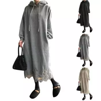 Женское модное кружевное длинное платье с капюшоном M хаки