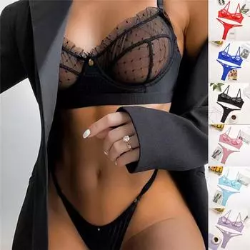 Женское модное кружевное сетчатое нижнее белье с кружевными слингами и ресницами S чёрный