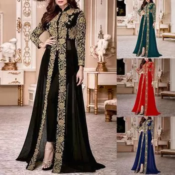 Женское модное кружевное шифоновое платье со стоячим вырезом в винтажном стиле, длинное платье с длинными рукавами и кружевной панелью на талии S