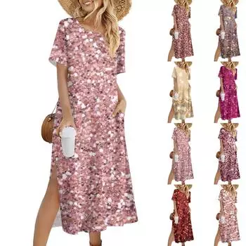 Женское модное летнее блестящее платье с ярким принтом, повседневное пляжное платье, облегающее праздничное платье M