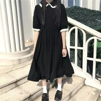 Женское модное летнее кружевное милое платье большого размера, удобное свободное универсальное платье в консервативном стиле, милое платье в корейском стиле XXXXL чёрный