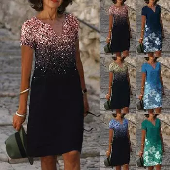 Женское модное летнее новое трендовое платье с v-образным вырезом и коротким рукавом с принтом L