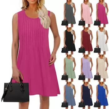 Женское модное летнее однотонное платье свободного покроя для пляжного отдыха без рукавов XXXL тёмно-синий