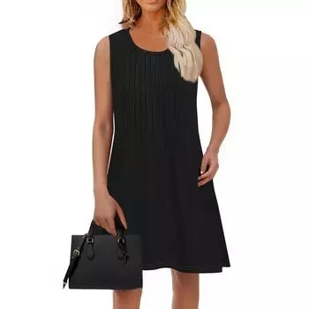 Женское модное летнее однотонное платье свободного покроя для пляжного отдыха без рукавов S