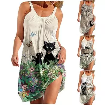 Женское модное летнее платье без бретелек без рукавов с принтом M белый