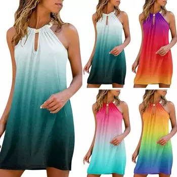 Женское модное летнее платье без бретелек без рукавов с висячим вырезом и принтом L красный