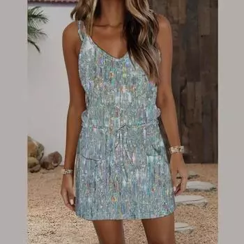 Женское модное летнее платье-карандаш без рукавов с блестками S