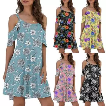 Женское модное летнее платье, повседневное пляжное платье с принтом и вырезом XL чёрный