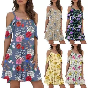 Женское модное летнее платье, повседневное пляжное платье с принтом и вырезом L хаки