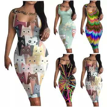 Женское модное летнее платье-пуловер без рукавов с принтом XXXL