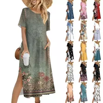Женское модное летнее платье с цветочным принтом, повседневное пляжное платье, облегающее праздничное платье S