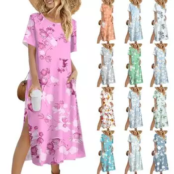 Женское модное летнее платье с цветочным принтом в стиле ретро, повседневное пляжное платье, облегающее платье для отпуска L бежевый