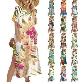 Женское модное летнее платье с гавайским принтом, повседневное пляжное платье, облегающее платье для отпуска M