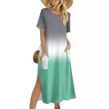Женское модное летнее платье с градиентным принтом, повседневное пляжное платье, облегающее праздничное платье L армия зеленый