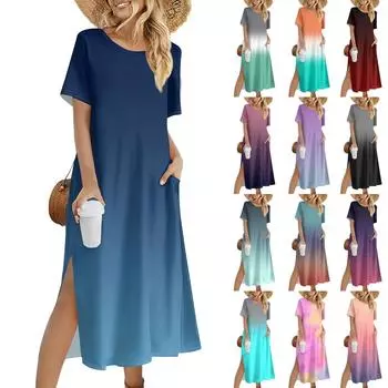 Женское модное летнее платье с градиентным принтом, повседневное пляжное платье, облегающее праздничное платье XXXL