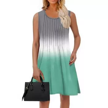 Женское модное летнее платье с градиентным принтом, свободное пляжное повседневное платье без рукавов для отдыха S