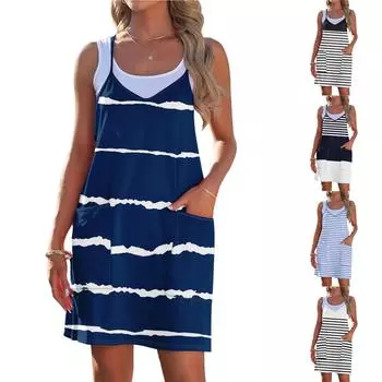 Женское модное летнее платье с принтом и свободным рукавом и карманом с V-образным вырезом L чёрный