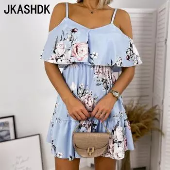 Женское модное летнее платье с v-образным вырезом на подтяжках, повседневные платья для пляжного отдыха