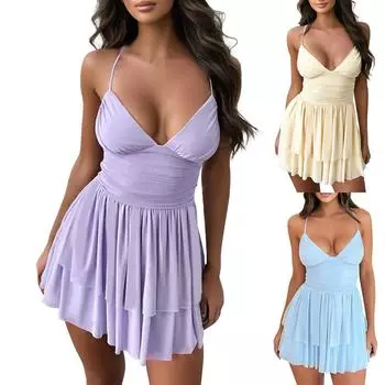 Женское модное летнее платье, сексуальное, повседневное, с подтяжками, с V-образным вырезом, облегающее платье L бежевый