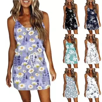 Женское модное летнее платье в полоску с принтом, свободное платье без рукавов с карманом и v-образным вырезом L чёрный