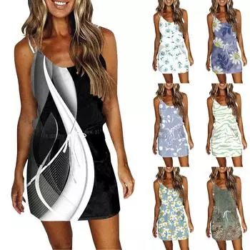 Женское модное летнее платье в полоску с принтом, свободное платье без рукавов с карманом и v-образным вырезом L