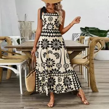 Женское модное летнее пляжное платье с принтом, длинное платье в стиле бохо на бретелях L белый