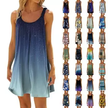 Женское модное летнее пляжное повседневное милое мини-платье без рукавов с принтом XXL коричневый