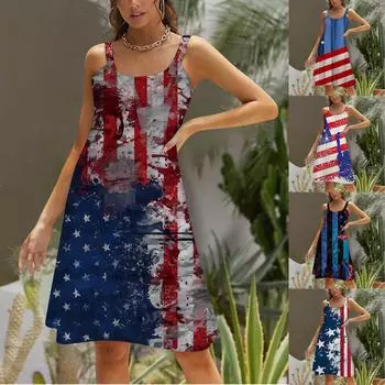 Женское модное летнее пляжное повседневное милое мини-платье без рукавов с принтом M чёрный