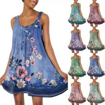 Женское модное летнее пляжное повседневное милое платье на бретельках без рукавов с принтом L армия зеленый