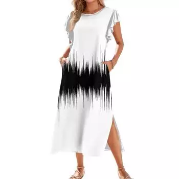 Женское модное летнее повседневное пляжное платье с короткими рукавами, круглыми завязками, карманами и цветными блоками, с короткими рукавами и принтом в стиле пэчворк L белый