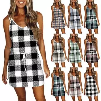 Женское модное летнее свободное платье без рукавов с карманом и v-образным вырезом с принтом L коричневый