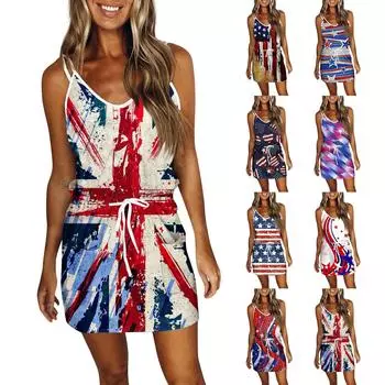 Женское модное летнее свободное платье без рукавов с карманом и v-образным вырезом с принтом L