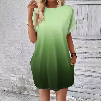 Женское модное летнее свободное платье-футболка средней длины с принтом и короткими рукавами L