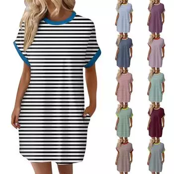 Женское модное летнее свободное платье-футболка средней длины с принтом и короткими рукавами L чёрный