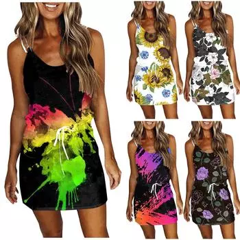 Женское модное летнее свободное платье в полоску с принтом без рукавов и карманом с v-образным вырезом L фиолетовый