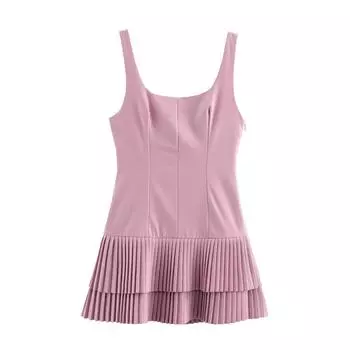 Женское модное мини-платье без рукавов с квадратным воротником, летнее плиссированное платье, шикарное облегающее короткое платье XS розовый