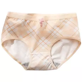 Женское модное нижнее белье в японскую клетку, хлопковые дышащие и бесследные трусы со средней посадкой M светло-желтого
