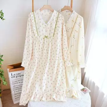 Женское модное ночное платье с длинными рукавами и круглым вырезом, сладкие нежные повседневные свободные ночные рубашки XL