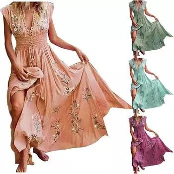 Женское модное новое летнее платье с v-образным вырезом на талии и французским пляжным принтом с короткими рукавами XL розовый