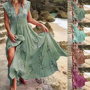 Женское модное новое летнее платье с v-образным вырезом на талии и французским пляжным принтом с короткими рукавами M