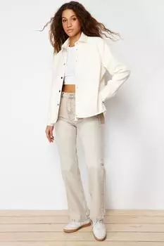 Женское модное новое пальто цвета экрю, оверсайз, тонкая куртка из искусственной кожи, пальто