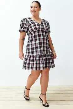 Женское модное новое платье большого размера, многоцветное текстурированное платье с рукавами-воздушными шарами