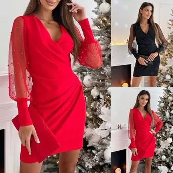 Женское модное облегающее мини-платье с глубоким v-образным вырезом и длинным рукавом, облегающее платье для вечеринки в стиле панк S