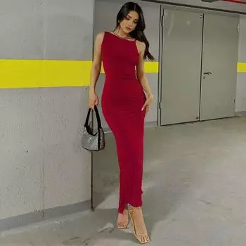 Женское модное облегающее платье с открытой спиной, шнуровкой, ремешком на плечо, длинной сумкой и ягодицами S красный